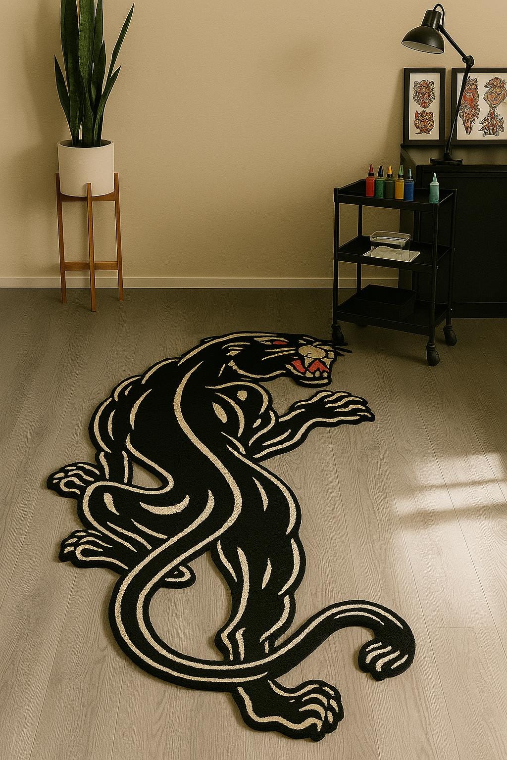 Tatto Rug Panther Tattoo Rug: Hand-tufted Animal Carpet for Tattoo Studio, Living ...