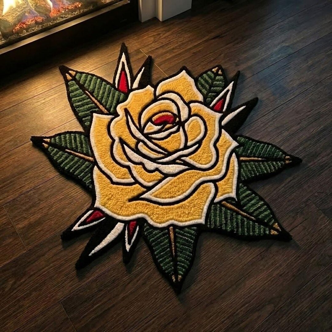 Tatto Rug Traditional Rose Tattoo Rug, Tufted Rose Rug, American Traditional ...