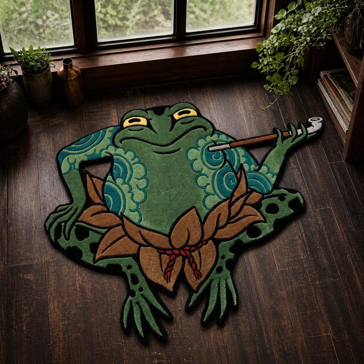 Frog Rug Tufted Kaeru Frog Tattoo Rug, Japanese Traditional Frog Rug, Hand Tufted ...