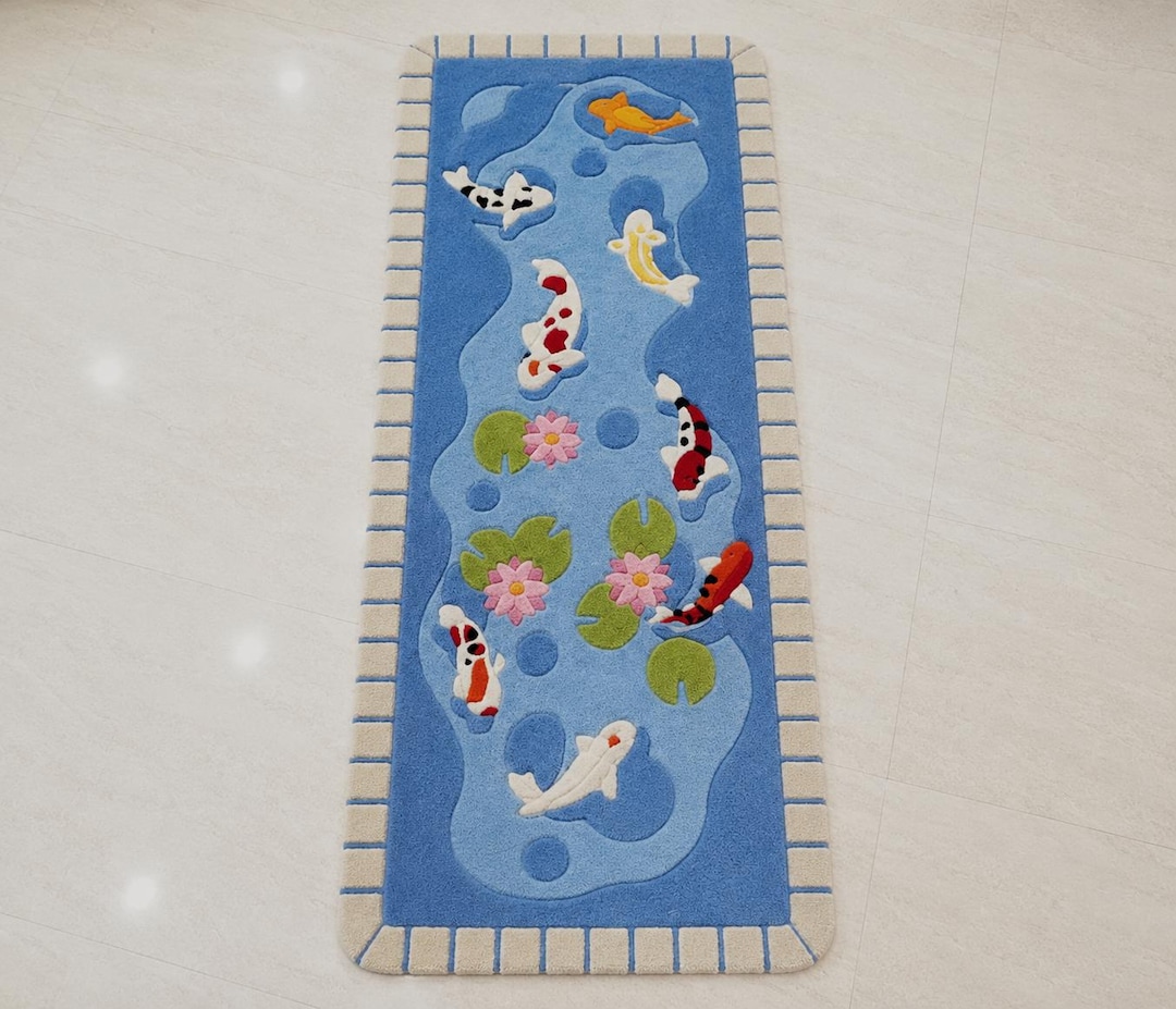 Koi Fish Stair Runner Rug, Funky Rug, Japanese Pond Hallway Rug, Hand ...