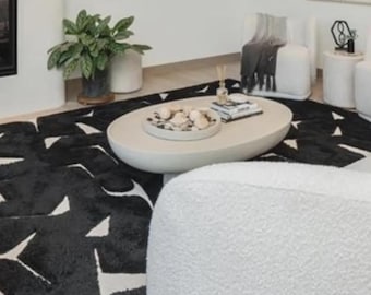 Modern Black and White Abstract Rug, Hand Tufted Wool Area Rug, Minimalist Carpet, Neutral Living Room Rug, Luxury Designer Floor Rug