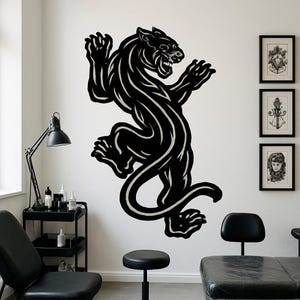 Hand-Tufted Black Panther Rug: Tattoo Style Wool Blend, Bold Animal Decor