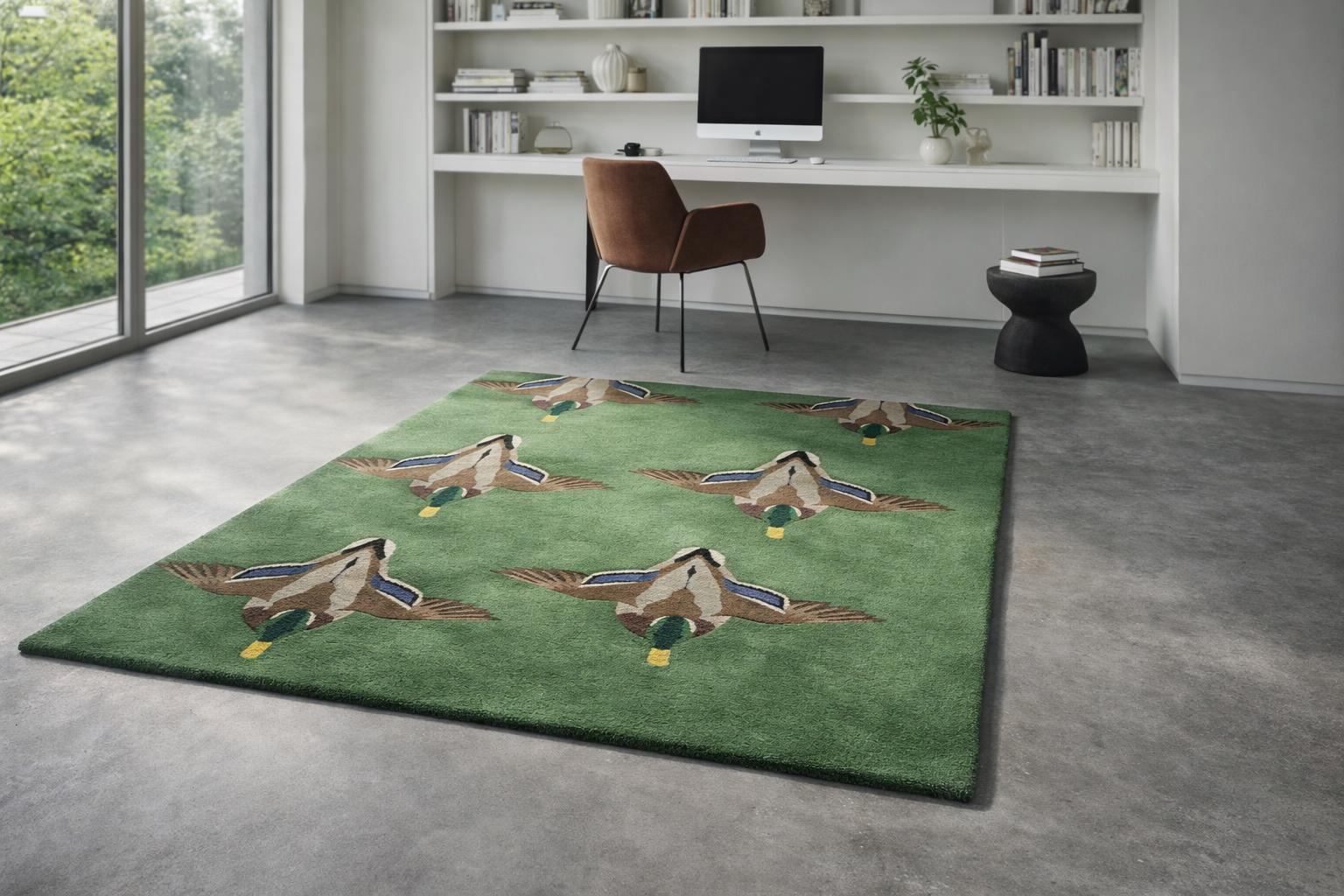 Duck Rug, Hand Tufted Wool Rug , Green Duck Rug , Mallard Duck Area Rug ...
