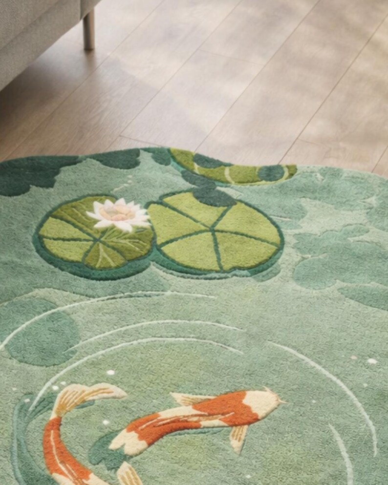 Pond Rug Abstract Hand Tufted Koi Fish Pond Rug, Handmade Irregular Wool Area Rug for ...