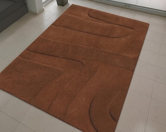 Terracotta Rug, Handmade Wool Area Rug, Abstract Hand Tufted Rug, Modern Carpet, Living Room Decor, Custom Size