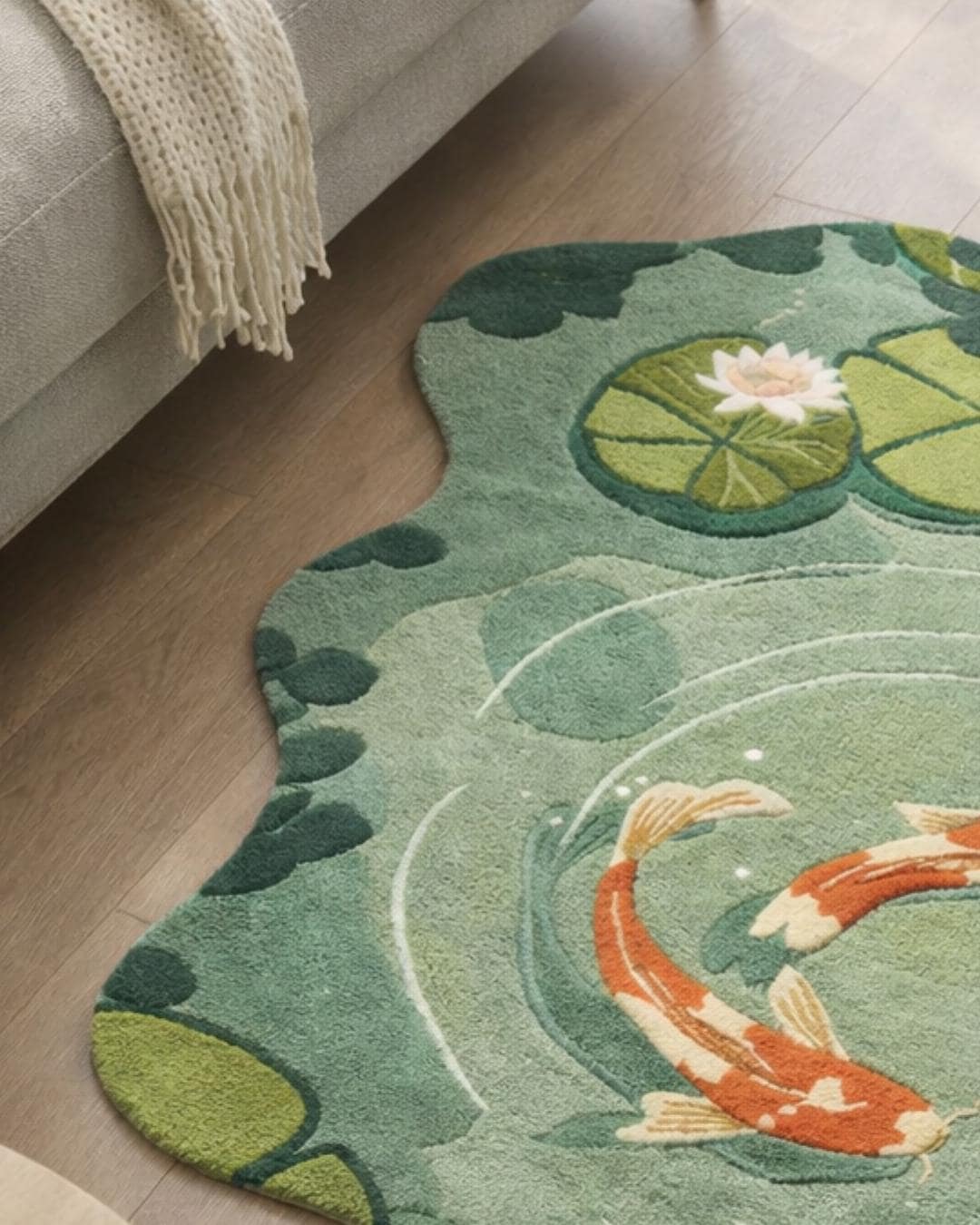 Hand Tufted Koi Fish Pond Rug, Handmade Irregular Wool Area Rug for ...