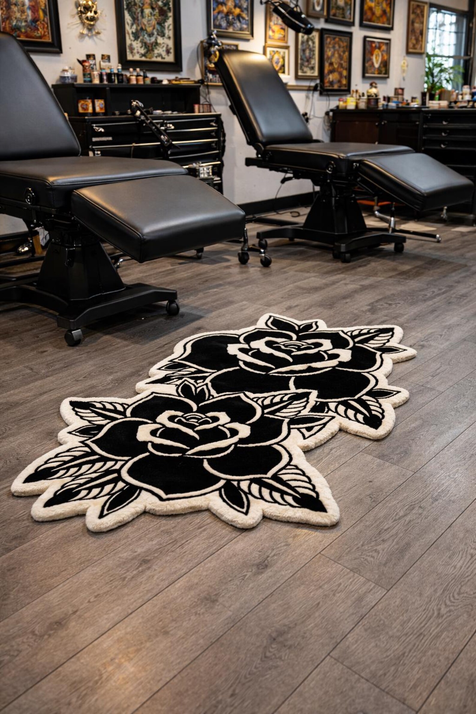 Tatto Rug Black Work Rose Tattoo Rug ,american Traditional Tattoo Rug, Floral ...