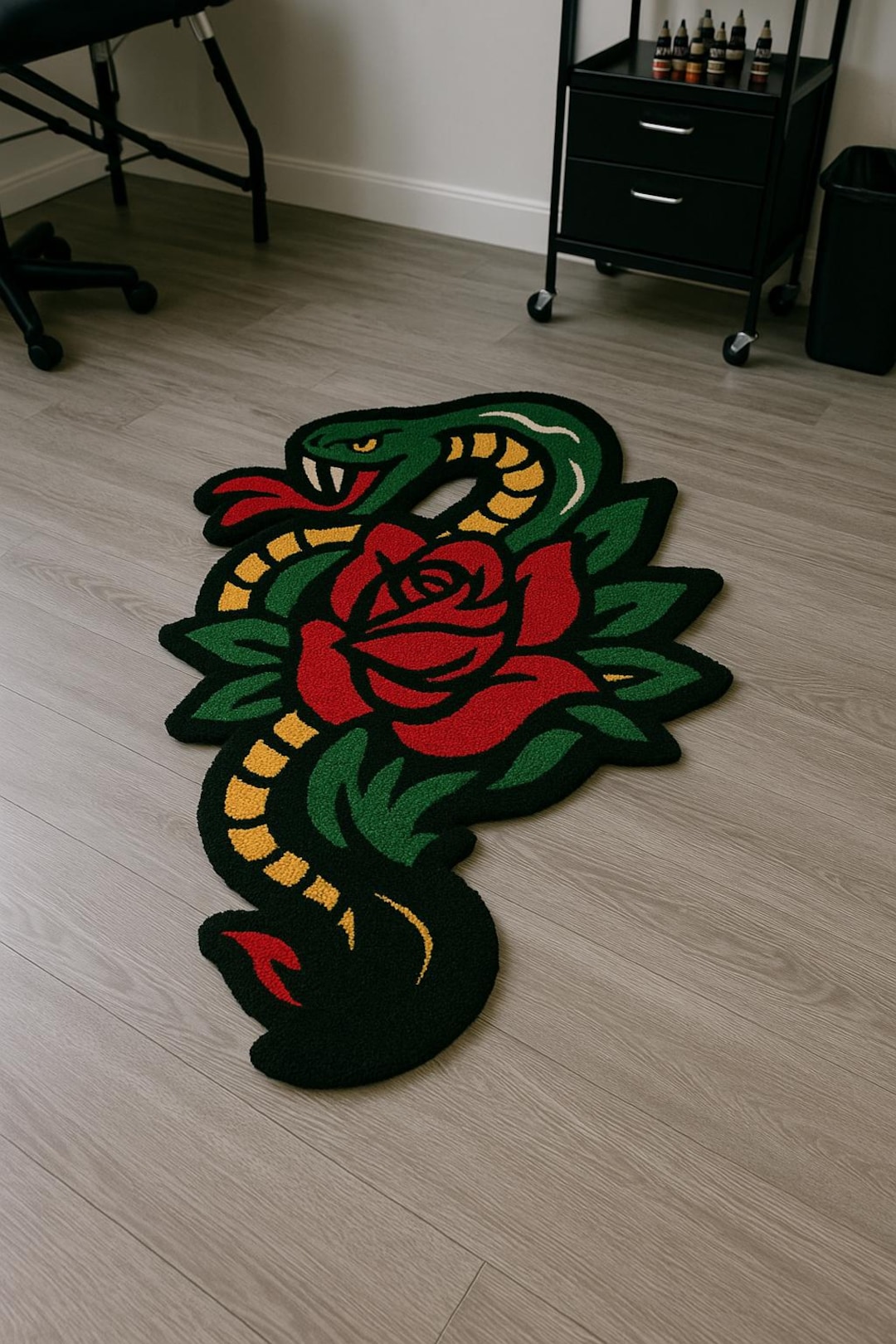 Tatto Rug Snake and Rose Tattoo Rug – Gothic Tattoo Art, New Zealand Wool Rug - Etsy