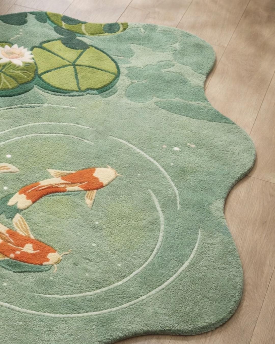 Hand Tufted Koi Fish Pond Rug, Handmade Irregular Wool Area Rug for ...