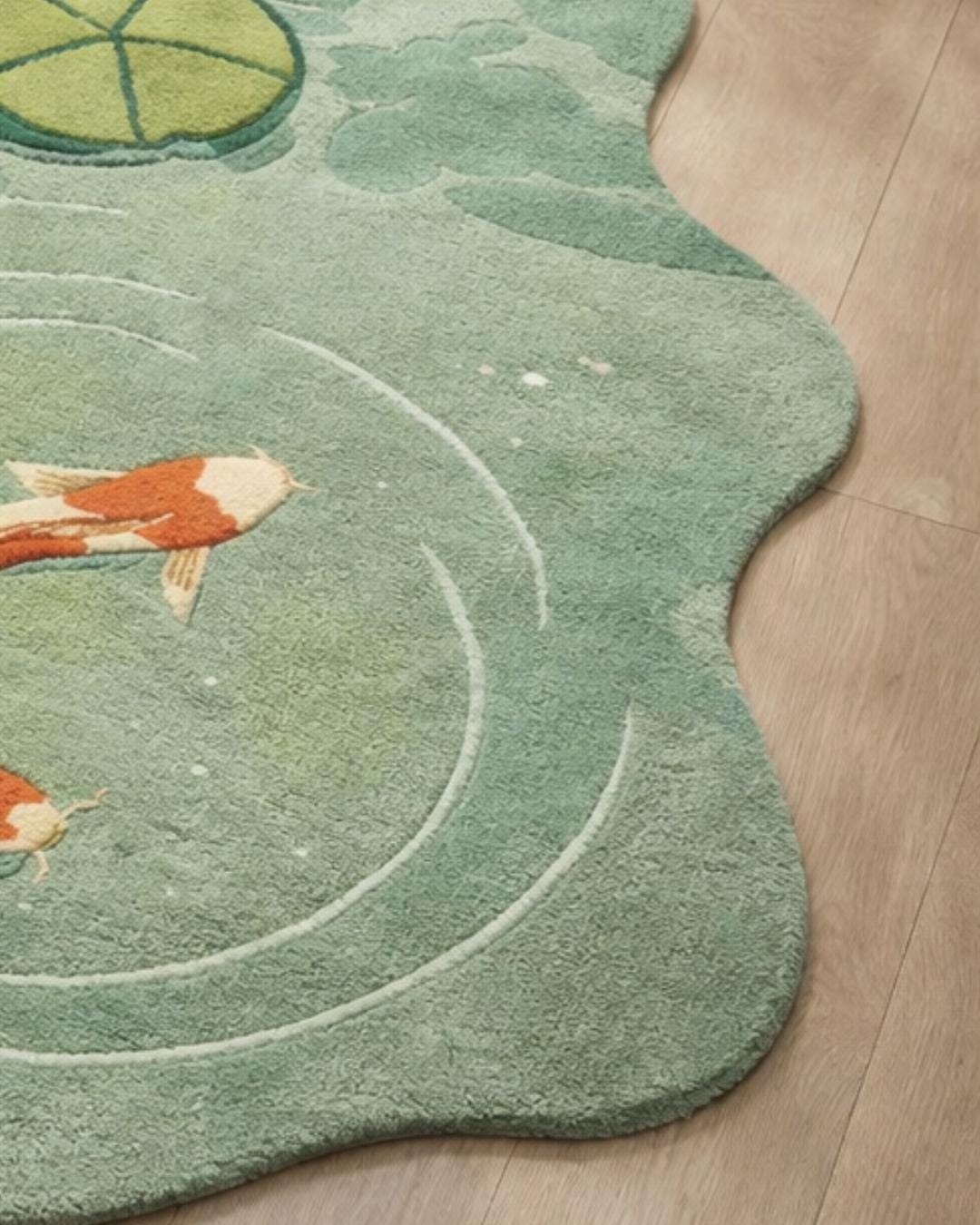 Hand Tufted Koi Fish Pond Rug, Handmade Irregular Wool Area Rug for ...