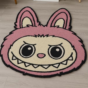 Labubu Pink Rug – Kids Room Area Rug ,Wool Rug for  Nursery and Playroom – Handmade Cartoon Rug – Cute Gift for Boys & Girls
