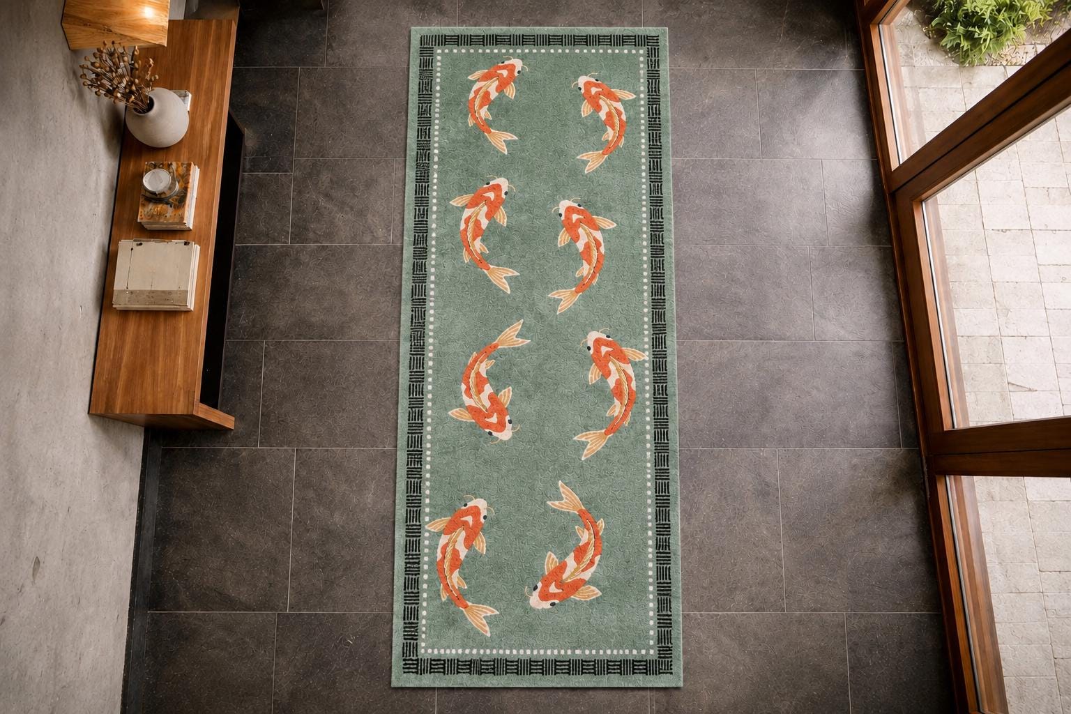 Koi Fish Stair Runner, Koi Fish Runner Rug, Japanese Hallway Rug, Hand ...