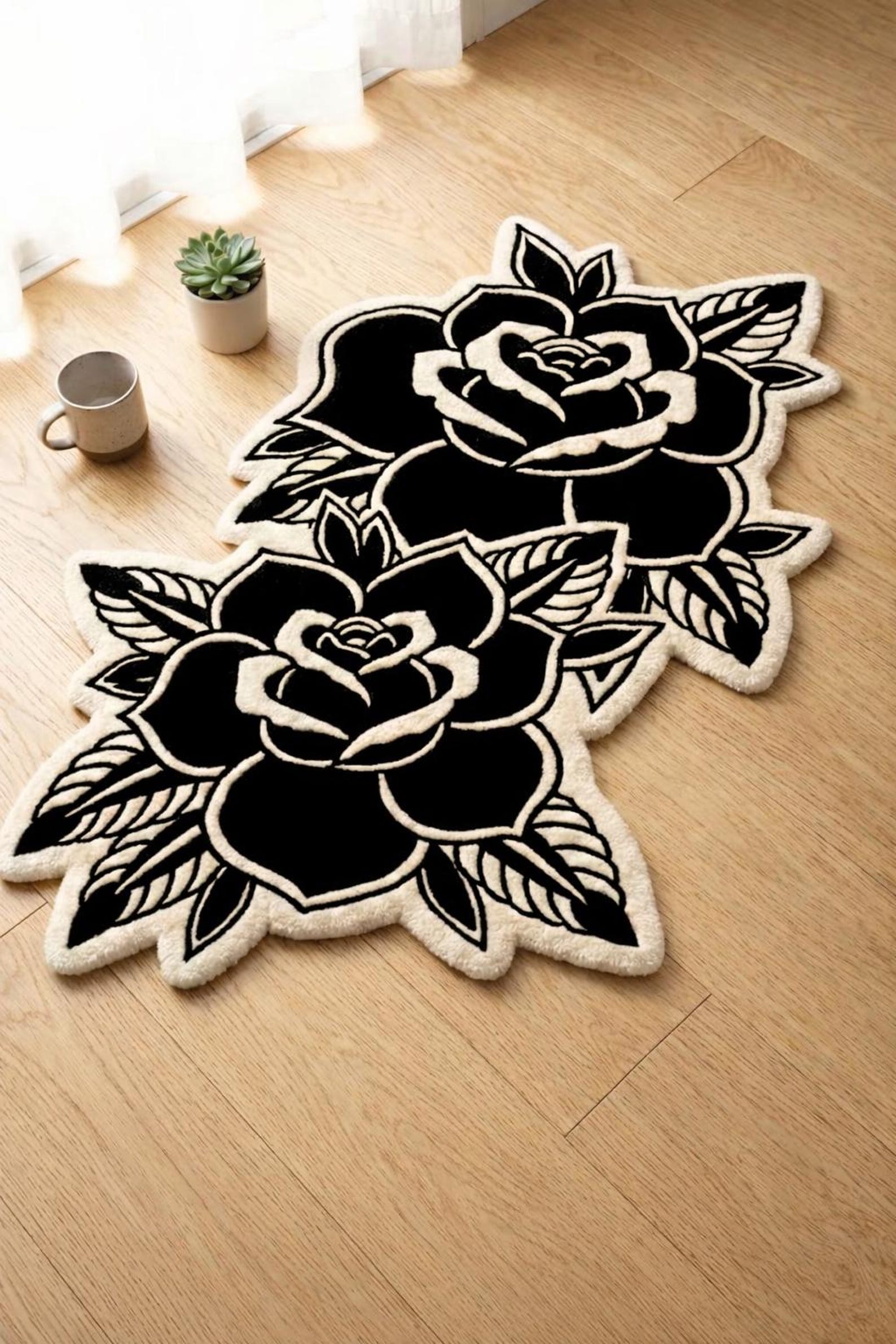 Rasist Rug Black Work Rose Tattoo Rug ,american Traditional Tattoo Rug, Floral ...
