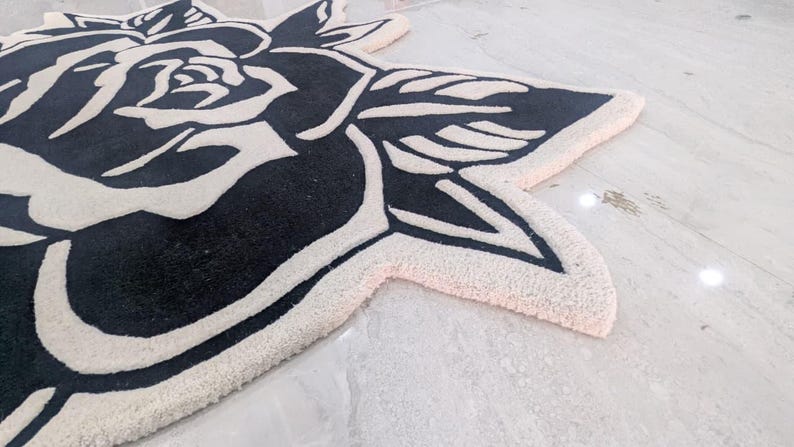 Death Head Moth Rug, Black Rose Gothic Rug, Tufted Area Rug, Tattoo Rug ...
