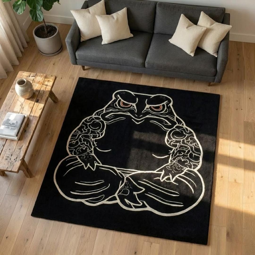 Kaeru Frog Rug, Japanese Tattoo Rug, Traditional Tattoo Rug, Inked Frog ...