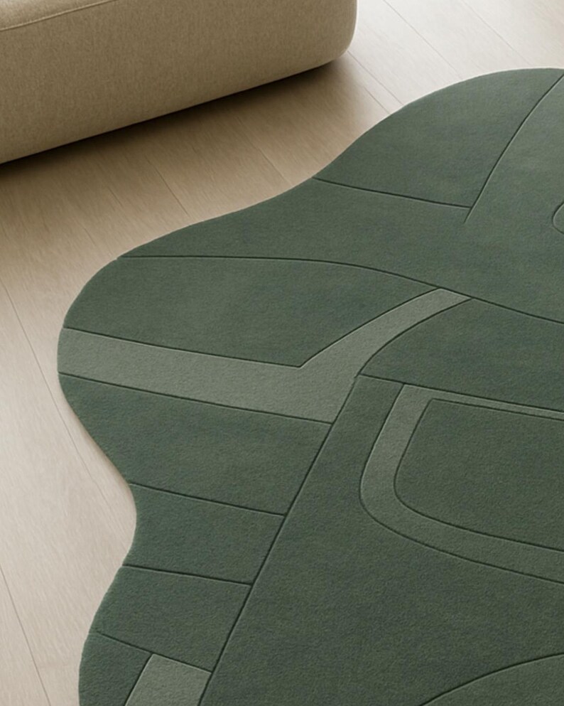 Hand-tufted Wool Area Rug – Green Geometric Abstract, Custom Size - Etsy