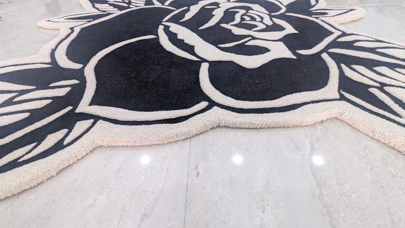 Death Head Moth Rug, Black Rose Gothic Rug, Tufted Area Rug, Tattoo Rug ...