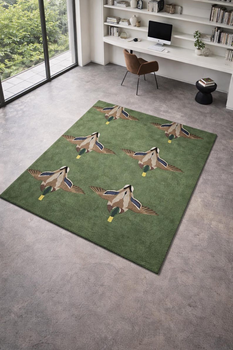 Duck Rug, Hand Tufted Wool Rug , Green Duck Rug , Mallard Duck Area Rug ...
