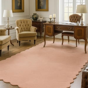 Scalloped Hand Tufted Rust Solid Pink Wool Area Rugs For Living room Bedroom Kitchen Entryway Office 5X8 6X9 8X10 9X12 10X14 Custom Rug