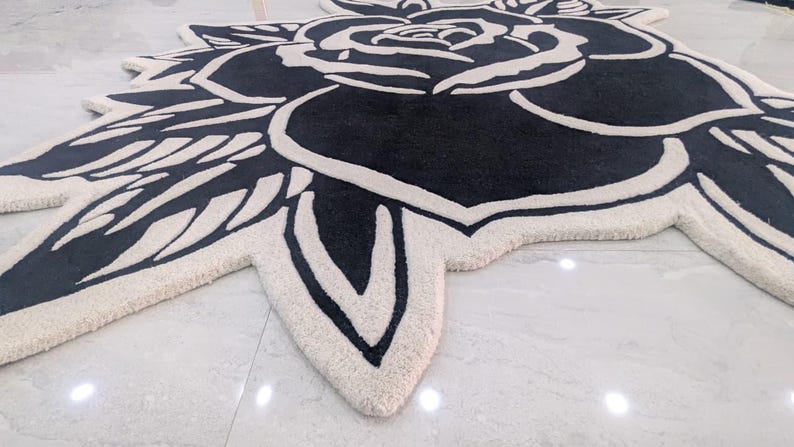Death Head Moth Rug, Black Rose Gothic Rug, Tufted Area Rug, Tattoo Rug ...