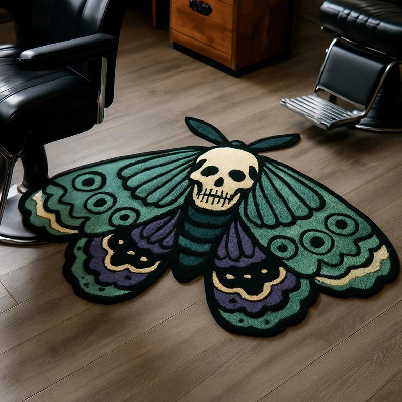 Inked Rugs, Death Skull Moth Tattoo Rug: Hand-tufted New Zealand Wool ...