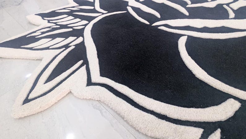 Death Head Moth Rug, Black Rose Gothic Rug, Tufted Area Rug, Tattoo Rug ...