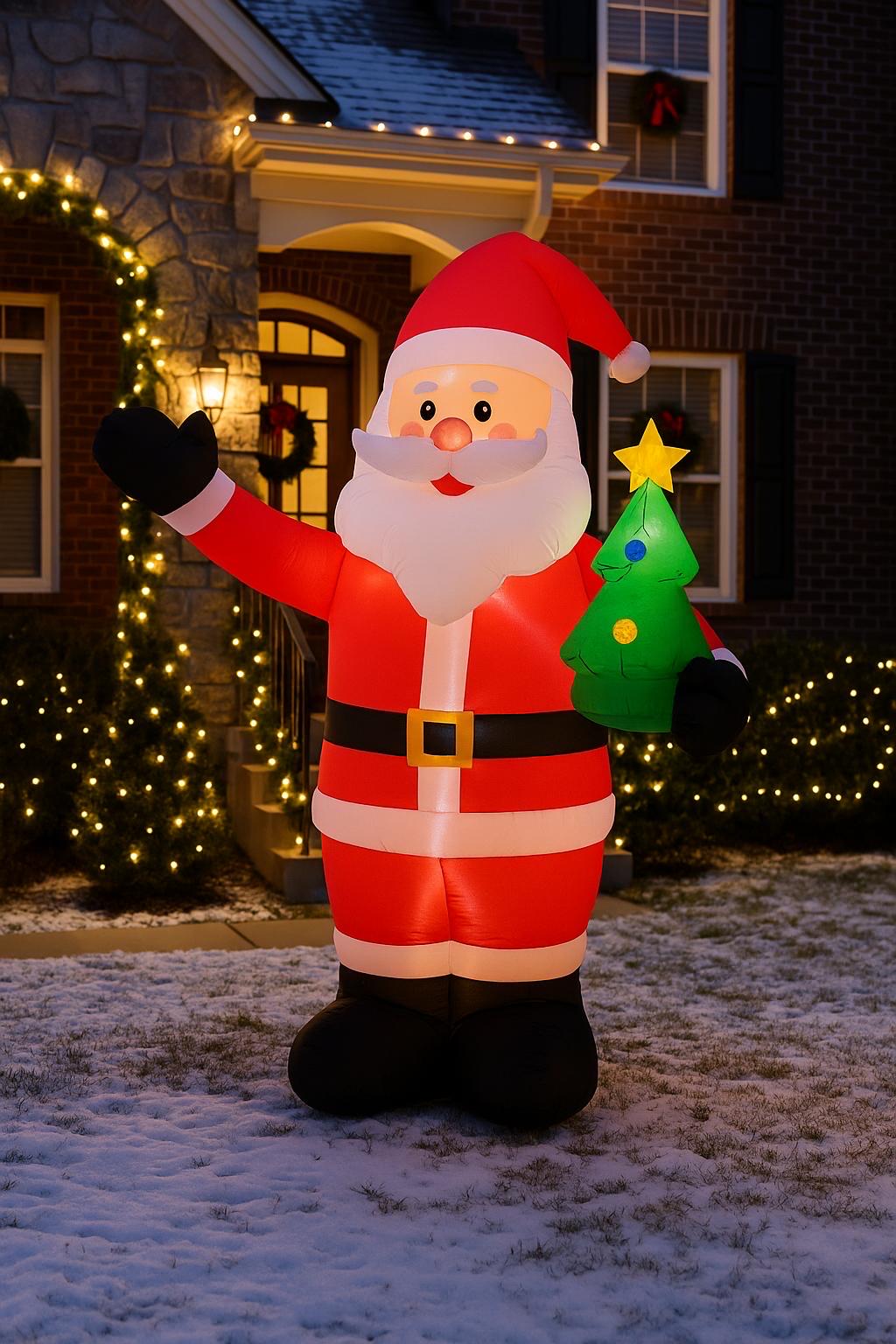 HOMCOM 8ft Inflatable Christmas Santa Claus With Candy Cane - LED Outdoor Yard Decoration, Water-Resistant