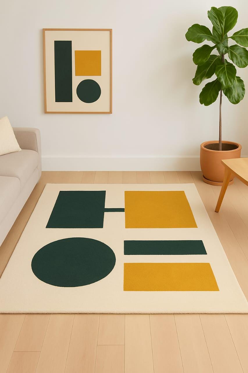 Geometric Area Rug: Abstract Green, Y...