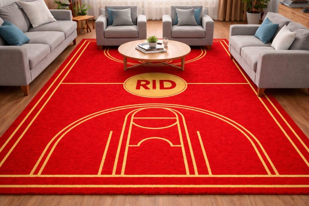 Hand-tufted Basketball Court Rug | Custom Red & Gold Sports Carpet ...