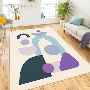 Modern Abstract Geometric Area Rug: Colorful Minimalist Floor Art