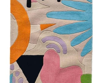 Alfombra abstracta con mechones hechos a mano, moderna y colorida, ideal para sala de estar, dormitorio y estudio.