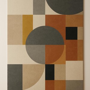 Modern Geometric Area Rug  Abstract Shapes in Neutr  & Earth Tones, Contemporary Living Room Carpet, Minimalist Home Décor Floor Mat