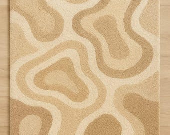 Hand-Tufted Abstract Wool Area Rug, Beige Neutral Tones