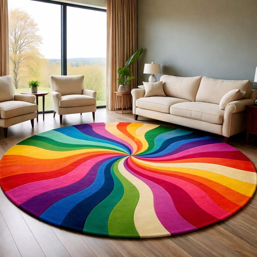 Hand Tufted Rainbow Swirl Round Rug | Colorful Spiral Carpet | Modern ...