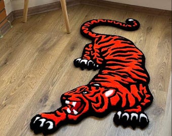 Hand-Tufted Wool Tiger Rug | Animal Shaped Carpet, Kids Decor