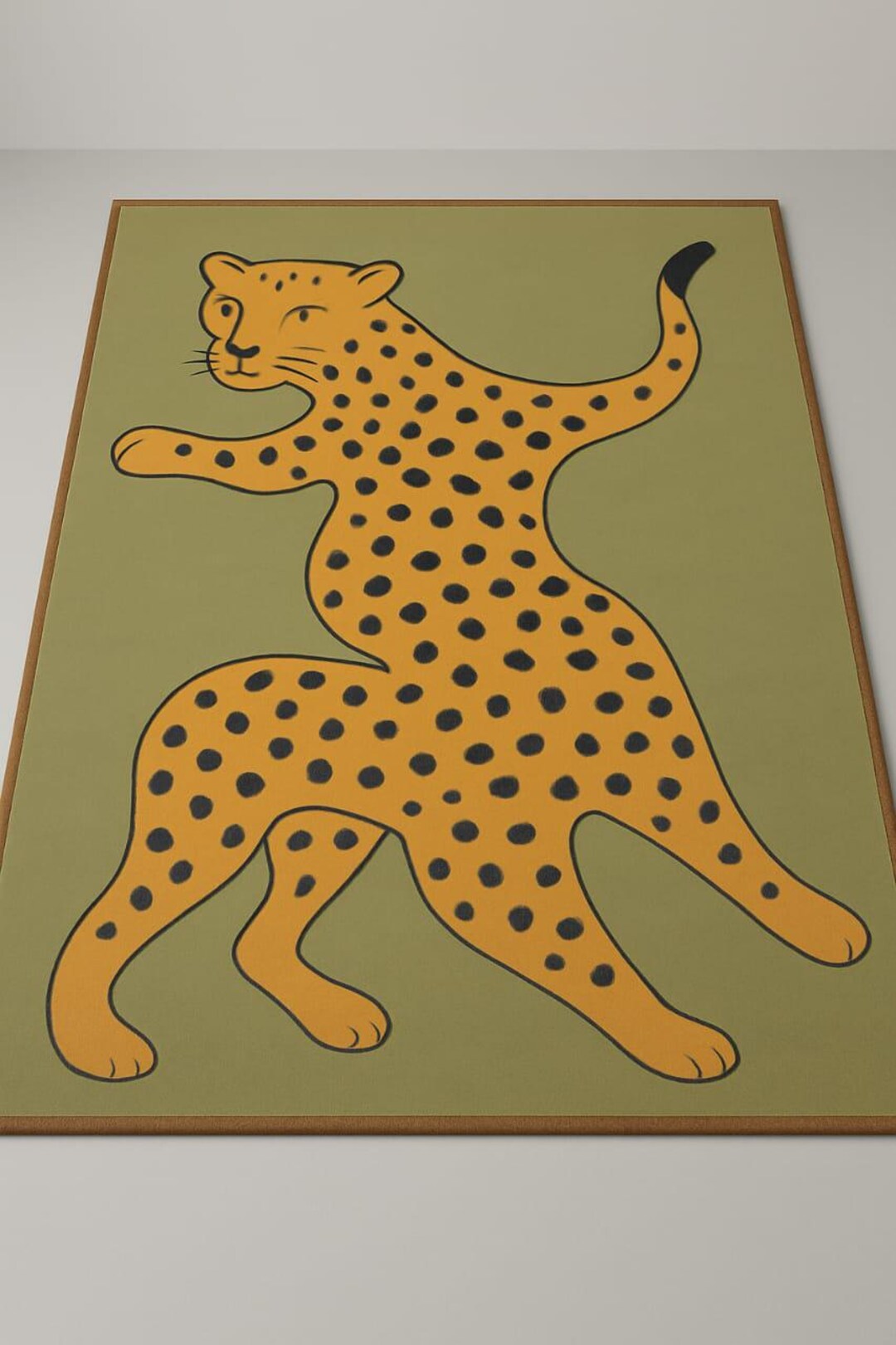 Cheetah Rag Playful Leopard Rug Bold Cheetah Design on Olive Green Background, Fun ...