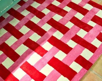 Pink & Red Checkered Hand Tufted Rug  Modern Geometric Area Rug  Handmade Wool Carpet for Living Room  Bedroom