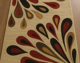 Hand Tufted Wool Blend Area Rug, Beige Abstract Teardrop Pattern