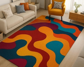 Hand-Tufted Retro Area Rug – Vibrant Abstract Modern Carpet