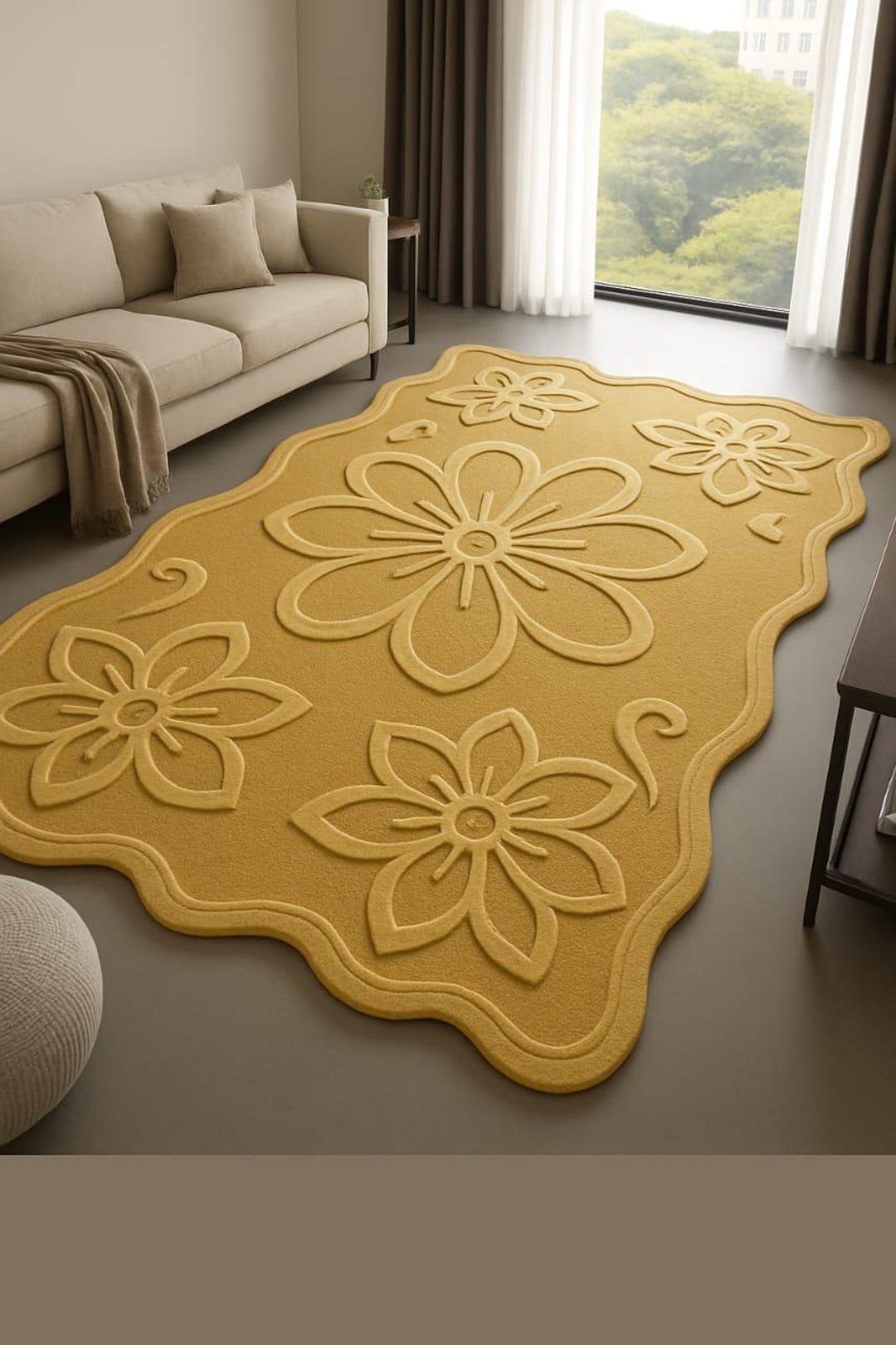 Hand-tufted Yellow Flower Rug for Living Room Soft, Elegant Floral ...