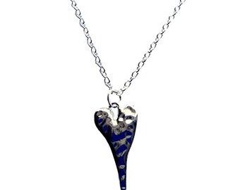 Silver Heart Necklace Textured Long 18 Inch Chain Silver Plated Boho Jewellery