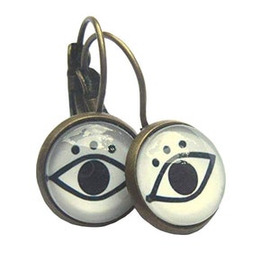Eye Leverback Earrings Black And White Glass Bronze Boho Fashion Jewellery