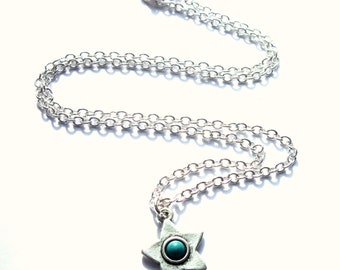 Turquoise Star Flower Necklace 18 Inches Silver Plated Boho Jewelry
