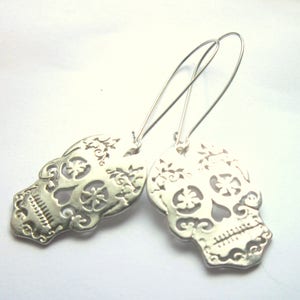 Silver Sugar Skull Earrings Silver Plated Dangle Boho Halloween Jewellery image 3