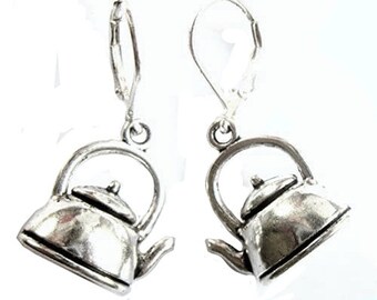 3D Silver Teapot Leverback Earrings Silver Plated Boho Jewellery