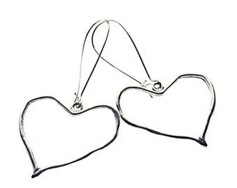 Asymmetrical Silver Heart Earrings Long Dangle Boho Handmade Jewellery