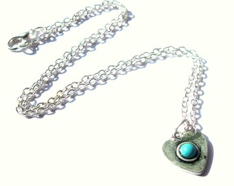 Turquoise Silver Heart Necklace 18 Inch Silver Plated Boho Jewellery