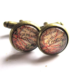 London Map Cufflinks Brass and Glass Cuff Links Men Jewellery