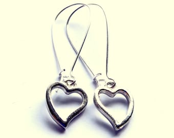 Small Silver Heart Earrings Hollow Love Heart Silver Plated Boho Jewellery