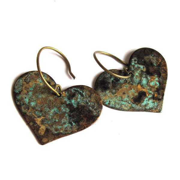 Valentines Day Heart Earrings Verdigris Patina Fashion Jewelry